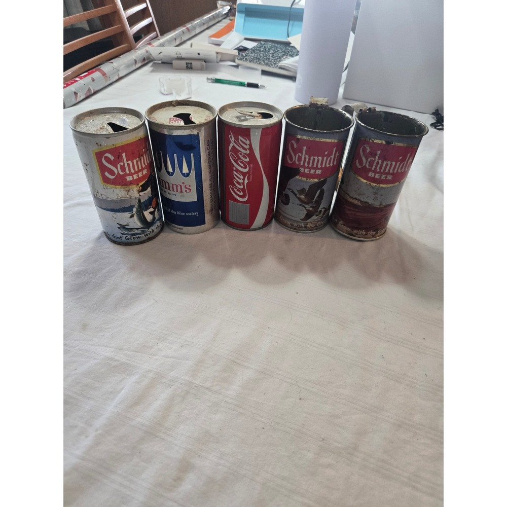 Vintage Beer Soda Can Lot – Schmidt Beer & Coca-Cola – Man Cave (5 Cans)
